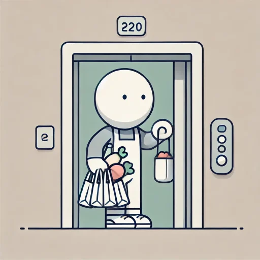 Personagem segurando a porta do elevador aberta de propósito
