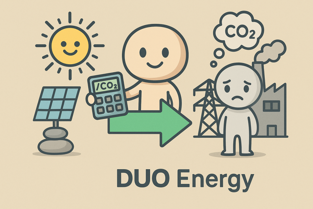 DUO feliz com o cálculo de compensação de carbono em contraste com DUO antes de chegar na plataforma
